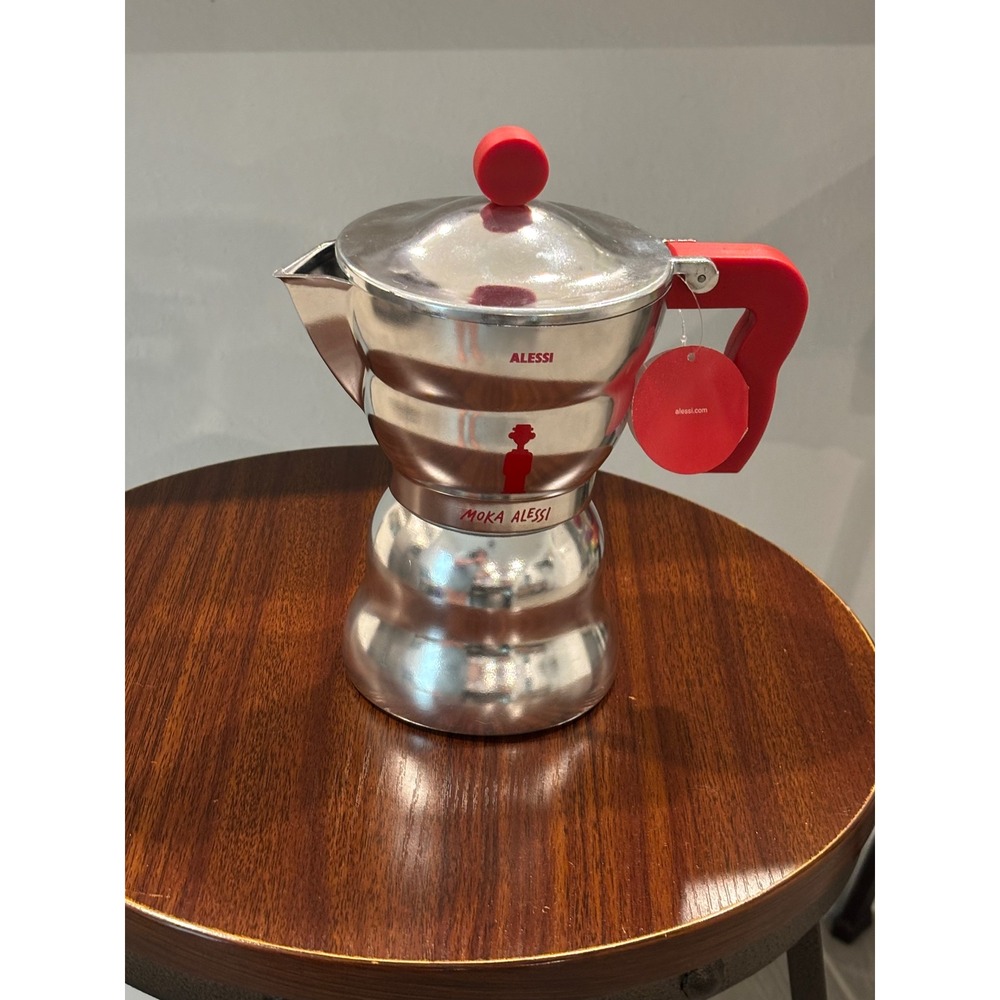 Alessi Moka Espresso Coffee Maker 6 Cup Alessandro Mendini Red Handle AAM33/6